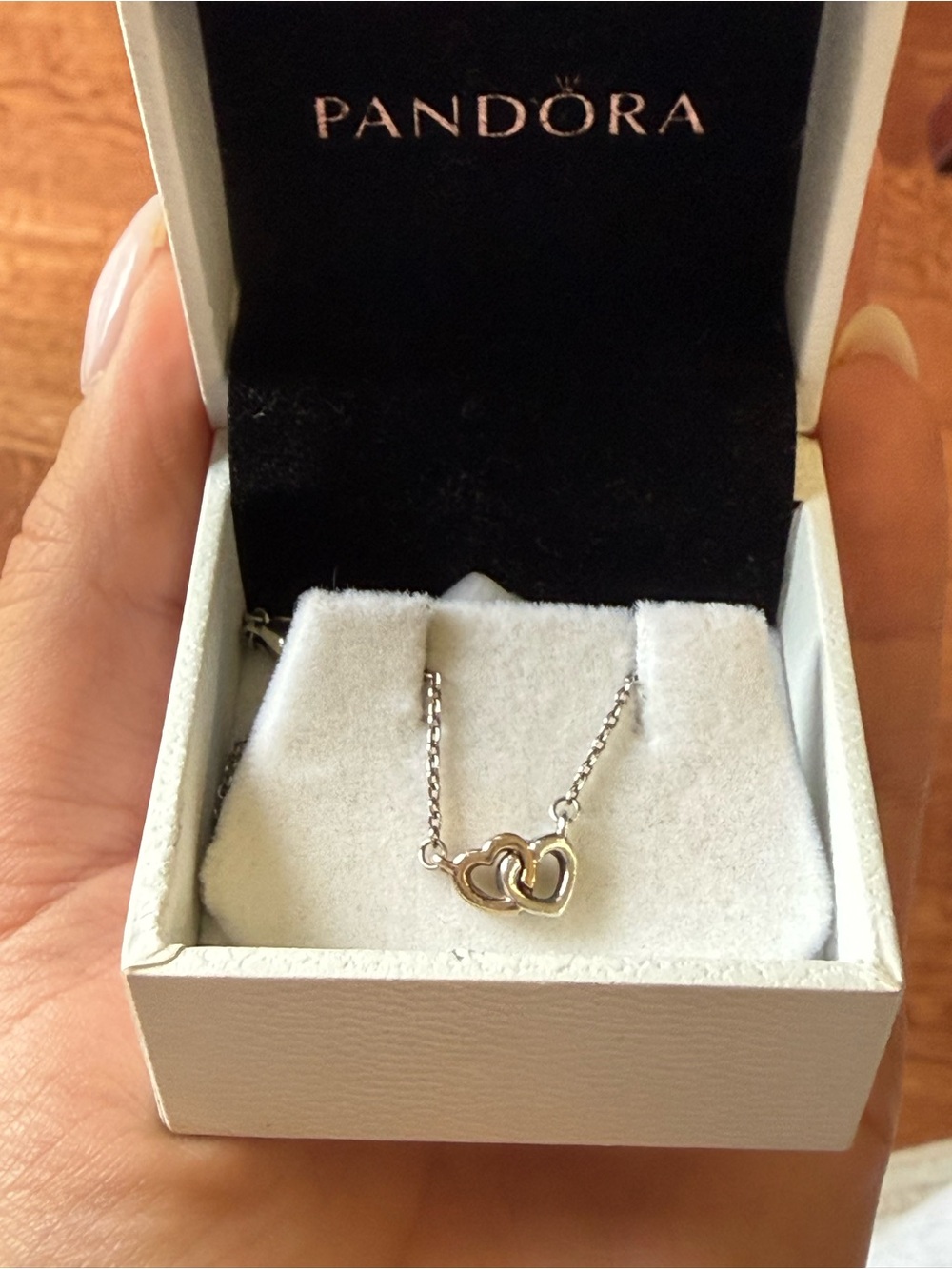 Pandora Two-Tone Interlocking Heart Necklace in Silver and Gold